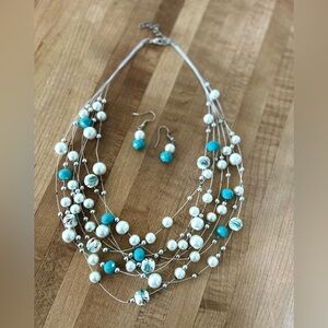 NWOT Elegant Multi-Strand Pearl and Turquoise Necklace Set purchased in Jamaica